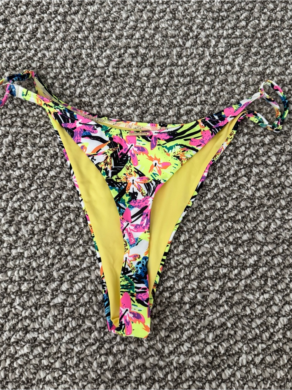 RELLECIGA Neon Floral High-Cut Bikini Bottom - Yellow & Pink